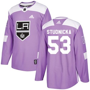 Men's Los Angeles Kings Jack Studnicka Adidas Authentic Fights Cancer Practice Jersey - Purple