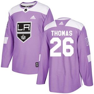 Men's Los Angeles Kings Akil Thomas Adidas Authentic Fights Cancer Practice Jersey - Purple