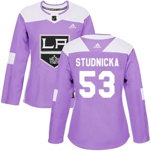 Women's Los Angeles Kings Jack Studnicka Adidas Authentic Fights Cancer Practice Jersey - Purple