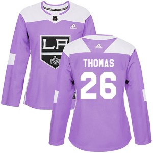 Women's Los Angeles Kings Akil Thomas Adidas Authentic Fights Cancer Practice Jersey - Purple